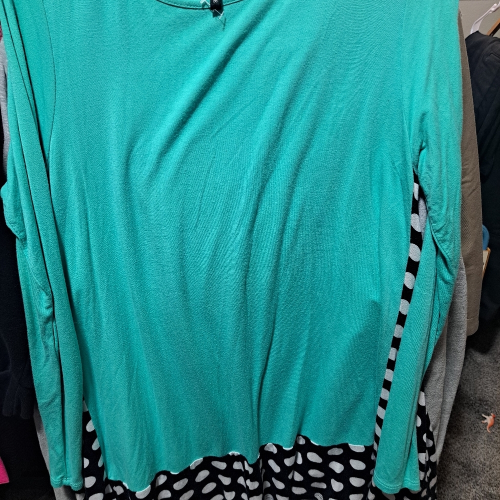 Bellamie Teal and Black Polka Dot Long Sleeve Top